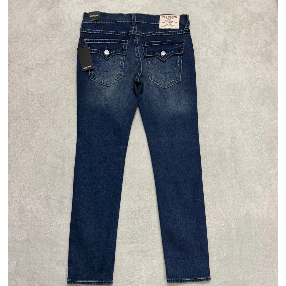 True Religion Rocco Mens Size 34 Dark Woodland Wash Big T Flap Skinny Jeans